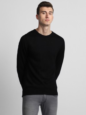 Dennis Lingo Solid Round Neck Casual Men Black Sweater