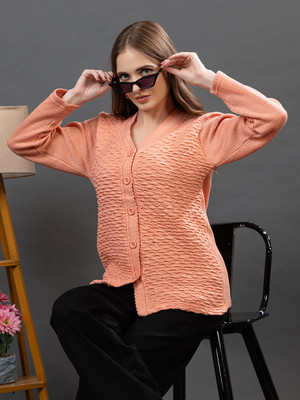 dadu dayal Self Design V Neck Party Women Pink Sweater
