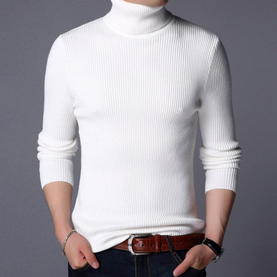 HouseOfCommon Solid Turtle Neck Casual Men White Sweater