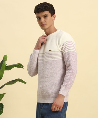 KILVESTED Striped Round Neck Casual Men Purple Sweater