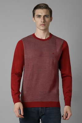 LOUIS PHILIPPE Self Design Round Neck Casual Men Maroon Sweater