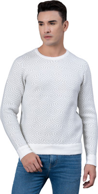 RED TAPE Printed Round Neck Casual Men White Sweater