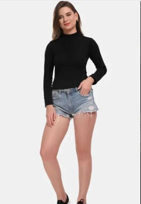 Shunit Solid High Neck Casual Women Black Sweater