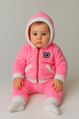 Lws Printed Hooded Neck Casual Baby Boys & Baby Girls Pink Sweater