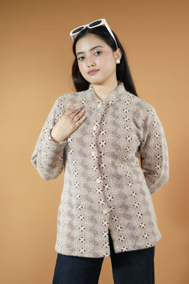 CreativePanther Self Design Collared Neck Casual Women Brown Sweater