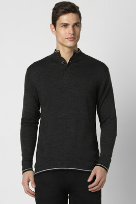 PETER ENGLAND Self Design Crew Neck Casual Men Grey Sweater