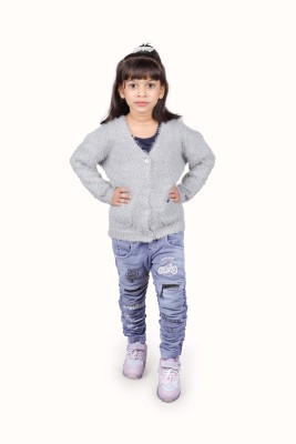 goofy styles Solid V Neck Casual Girls Grey Sweater