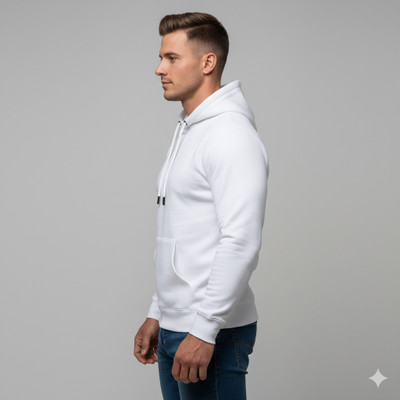 vnfusion Solid Hooded Neck Casual Men White Sweater