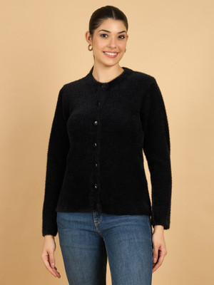CLAPTON Self Design Round Neck Casual Women Black Sweater