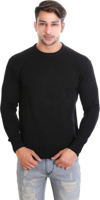 Super Weston Trend Solid Round Neck Casual Men Black Sweater