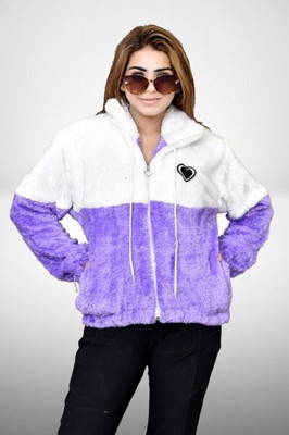 LookBeautifull Embroidered Collared Neck Casual Women Purple Sweater