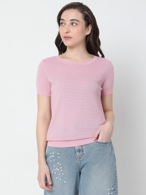 VERO MODA Woven Round Neck Casual Women Pink Sweater