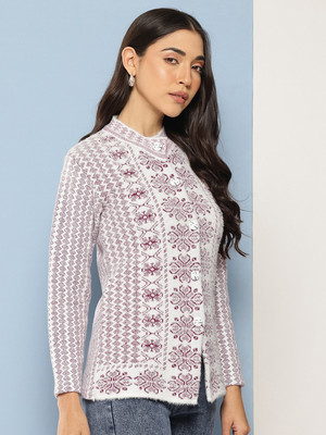 Aarika Solid Collared Neck Party Women Purple Sweater