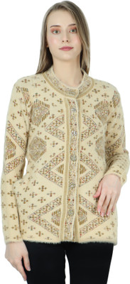 chatanya Chevron/Zig Zag Round Neck Casual Women Beige Sweater