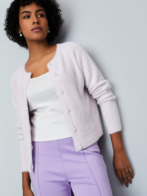 MAX Solid Round Neck Casual Women Purple Sweater