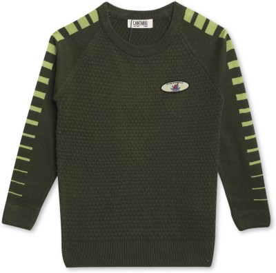 CANTABIL Self Design Round Neck Casual Boys Green Sweater