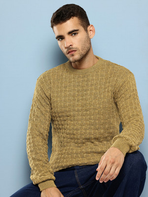 METRONAUT Woven Round Neck Casual Men Brown Sweater