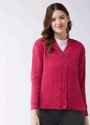 Sanzzy Solid V Neck Casual Women Red Sweater