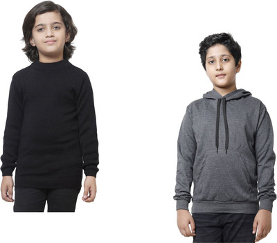 MT FASHIONS Solid Round Neck Casual Boys & Girls Black, Grey Sweater