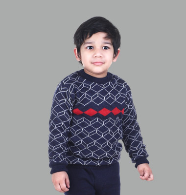 GTwo Solid Round Neck Casual Boys Blue Sweater