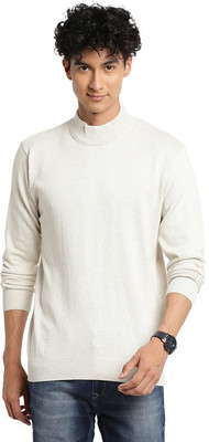 TURTLE Self Design High Neck Casual Men White Sweater