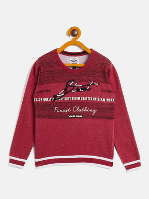 RVK Printed Round Neck Casual Boys Red Sweater