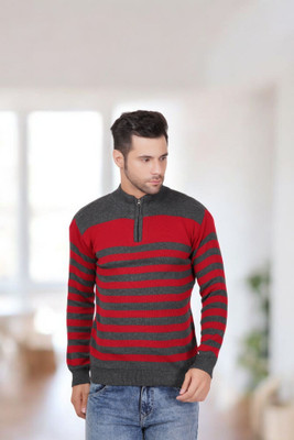 KIPEKEE Striped Round Neck Casual Men Grey Sweater