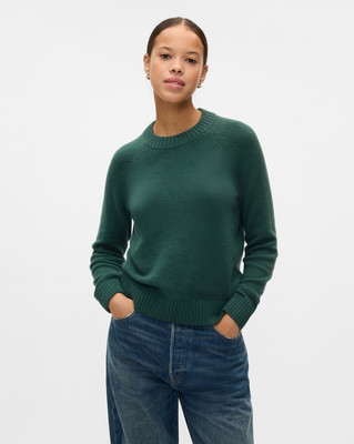 GAP Solid Round Neck Casual Women Dark Green Sweater
