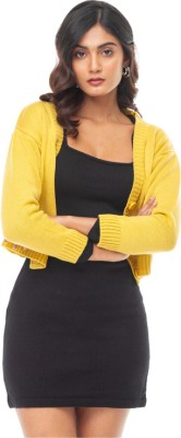 Yellow Molly Solid V Neck Casual Women Yellow Sweater