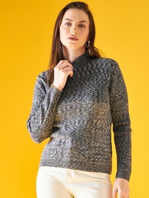 98 Degree North Self Design Round Neck Casual Women Grey Sweater