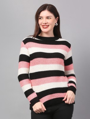 Thansmay kleider Striped Round Neck Casual Women Pink Sweater