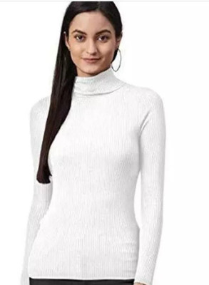 Gulika Solid High Neck Casual Women White Sweater
