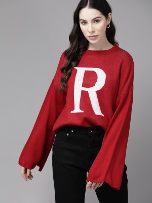 Roadster Printed Round Neck Casual Women Red Sweater