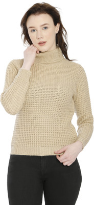 Hautemoda Solid Collared Neck Casual Women Beige Sweater