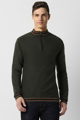 PETER ENGLAND Self Design High Neck Casual Men Green Sweater