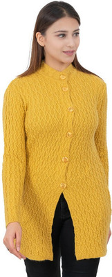 Dartline Self Design Round Neck Casual Women Yellow Sweater