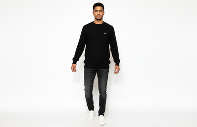 Rao Self Design Round Neck Party Men Black Sweater