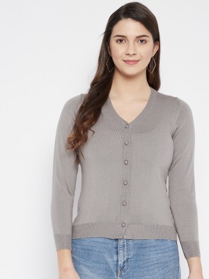 Zigo Solid V Neck Casual Women Grey Sweater