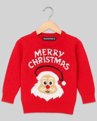 Kuchipoo Printed Round Neck Casual Boys & Girls Red Sweater