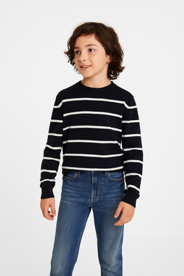 SELCAN Striped Round Neck Casual Boys Dark Blue Sweater
