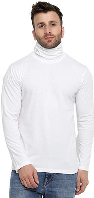 YOUTH ROBE Solid High Neck Casual Men White Sweater