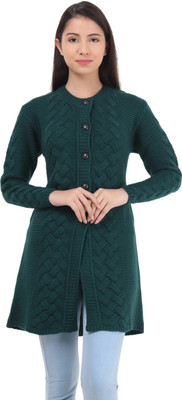 Hautemoda Self Design Round Neck Casual Women Green Sweater