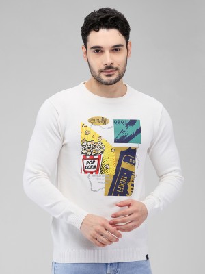 KILLER Printed Round Neck Casual Men Beige Sweater