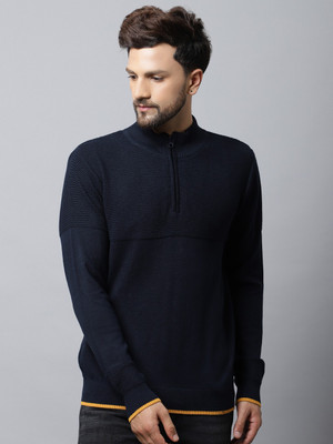 CANTABIL Self Design High Neck Casual Men Blue Sweater