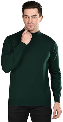 EKADRAVIN Solid Crew Neck Casual Men Dark Green Sweater