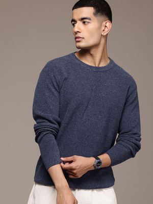 Roadster Solid Round Neck Casual Men Blue Sweater