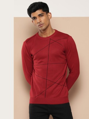 INVICTUS Striped Round Neck Casual Men Red Sweater