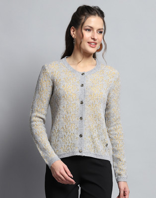 MONTE CARLO Self Design Round Neck Casual Women Grey Sweater