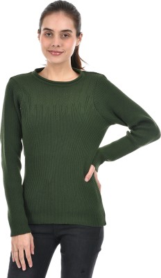 AMERICAN EYE Self Design Round Neck Casual Women Green Sweater