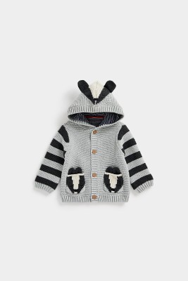 Mothercare Striped Hooded Neck Casual Baby Boys & Baby Girls Grey Sweater